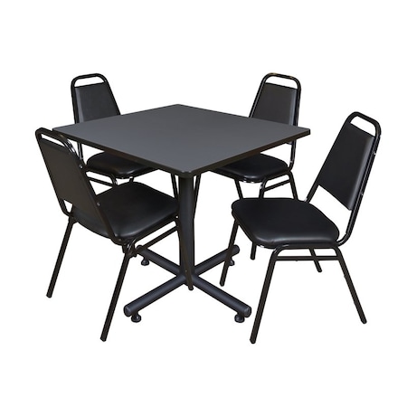 Kobe Kobe Square Table & Chair Set, Wood, Metal, Vinyl Top, Grey TKB3636GY29BK